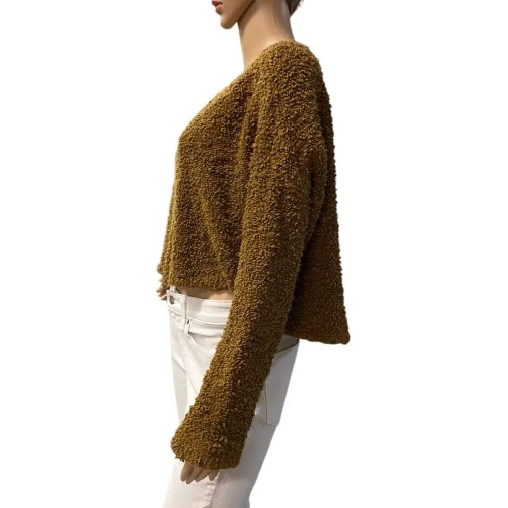FREE PEOPLE Popcorn Pullover Cropped Cable Sweater Tobacco BROWN Sz S